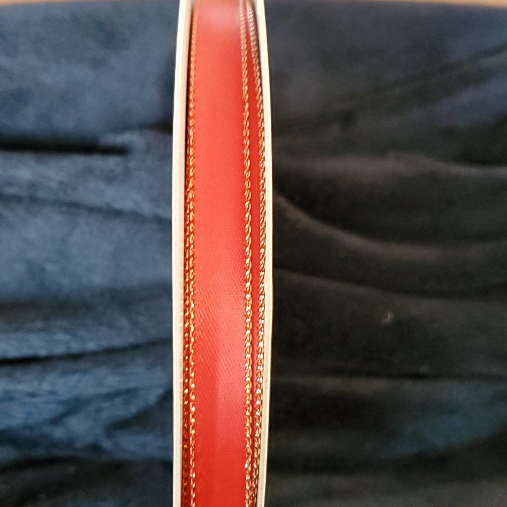 Vintage Red Satin Ribbon with Gold Edge 3/8" x 12 yards - Picture 2 of 5